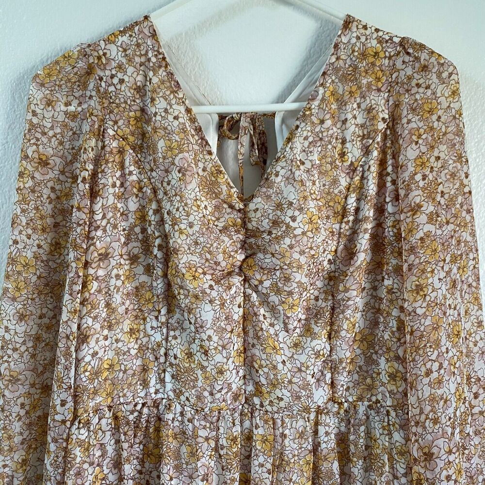 Sincerely Jules Long 3/4 Sleeve V Neck Ditsy Floral Print Dress Womens Large - Picture 4 of 11